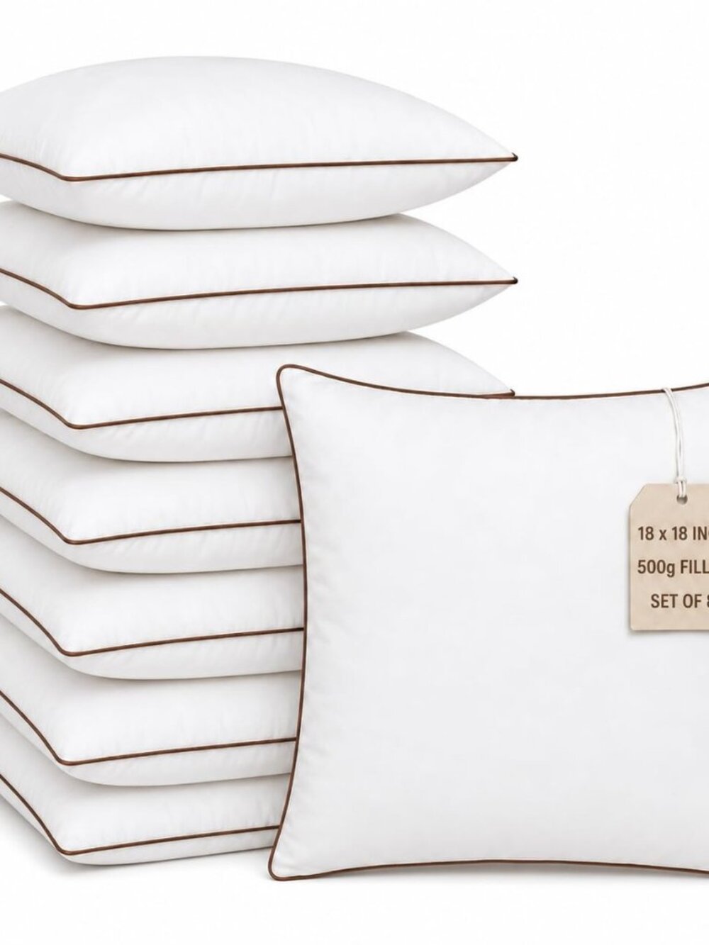 18 x 18 Inch Throw Pillow Inserts Set of 8 – Square White Cushion Forms with
